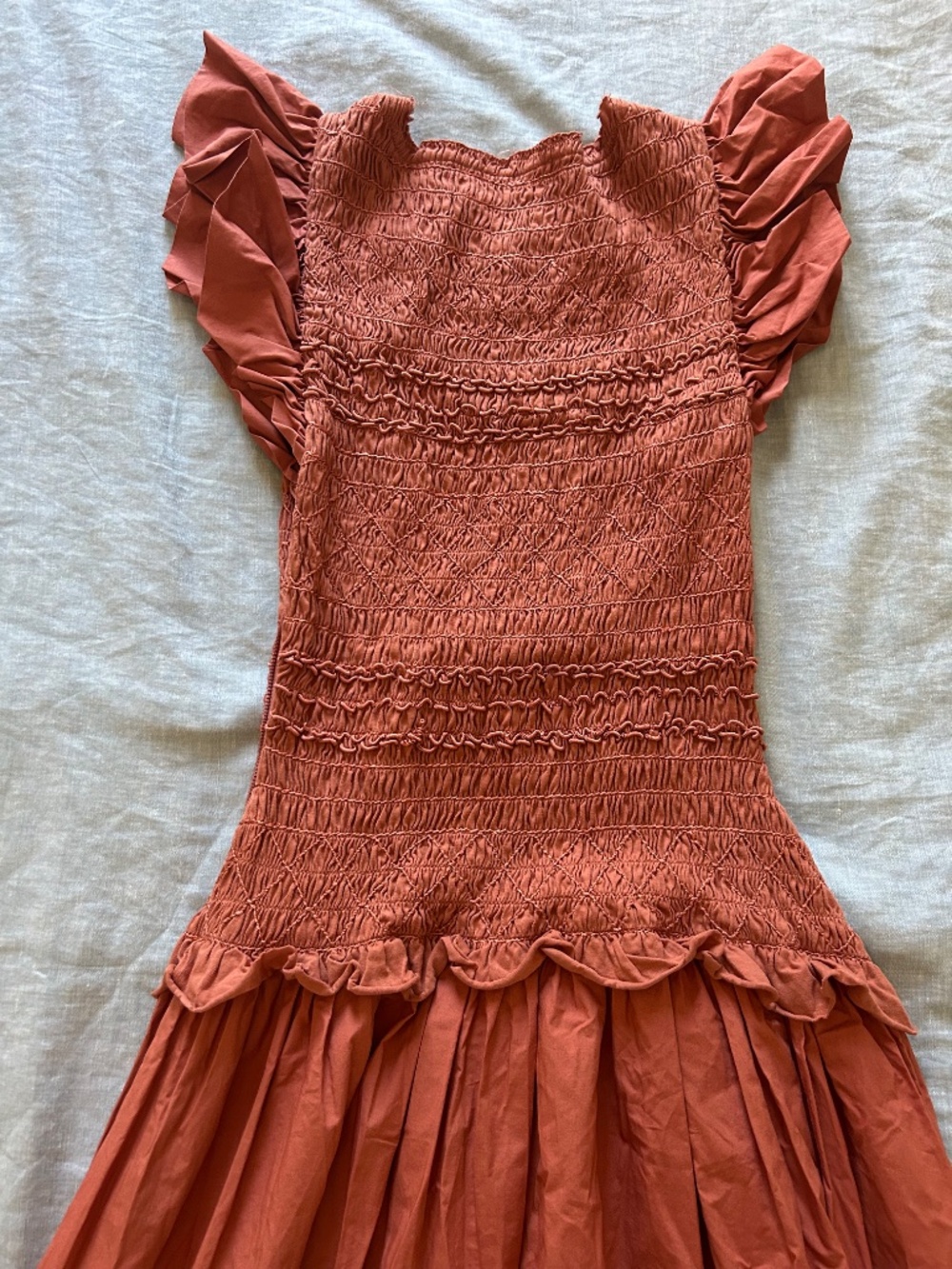 Ulla Johnson Madeline Smocked Flutter Sleeve Cotton Poplin & Jersey Midi Dress - Picture 6 of 15